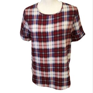 LILA CLOTHING CO. | Women's red plaid short-sleeve tunic top. Size medium